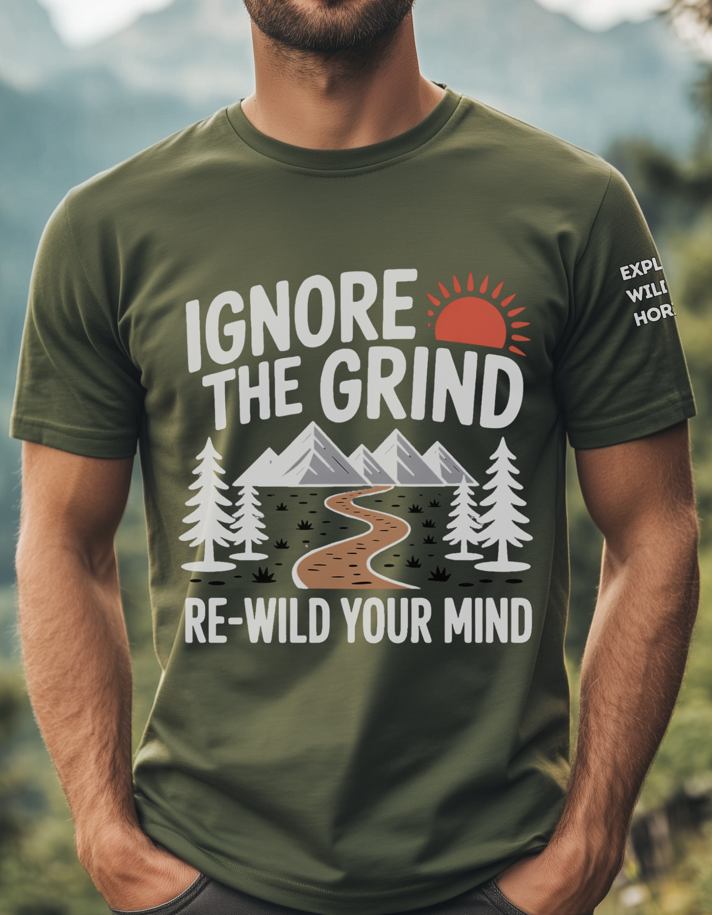 Ignore the Grind Rewild Your Mind Shirt - Hiking Nature T-Shirt - Outdoorsy Unisex Tee - Escape 9 to 5 Shirt - Rewilding Hiker Gift