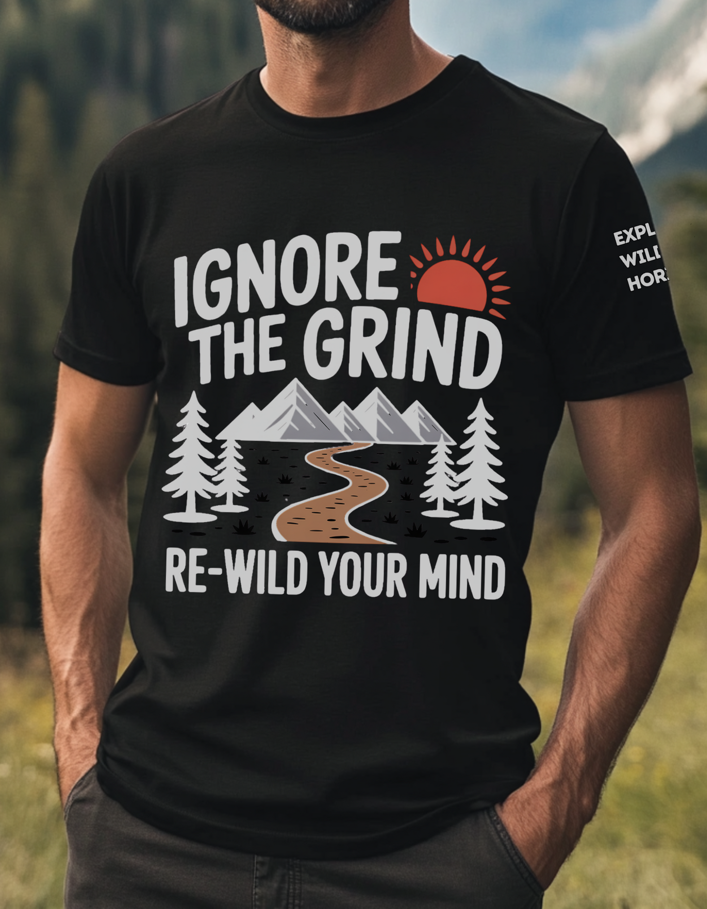 Ignore the Grind Rewild Your Mind Shirt - Hiking Nature T-Shirt - Outdoorsy Unisex Tee - Escape 9 to 5 Shirt - Rewilding Hiker Gift