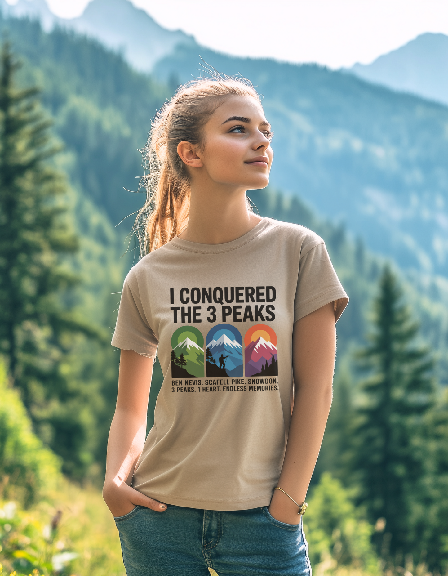 I Conquered The Three Peaks - T-Shirt - Ben Nevis. Scafell Pike. Snowdon - Unisex Adventure Tee - Perfect Gift for Hikers - Nature
