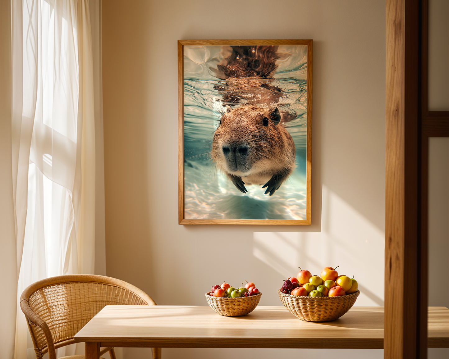 Capybara Swimming Poster - Underwater Capybara Wall Art - Animal Print - Nature Wildlife Decor - Capybara Artwork - Gift for Capybara Lovers