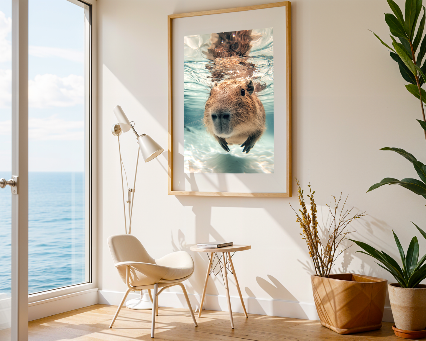 Capybara Swimming Poster - Underwater Capybara Wall Art - Animal Print - Nature Wildlife Decor - Capybara Artwork - Gift for Capybara Lovers