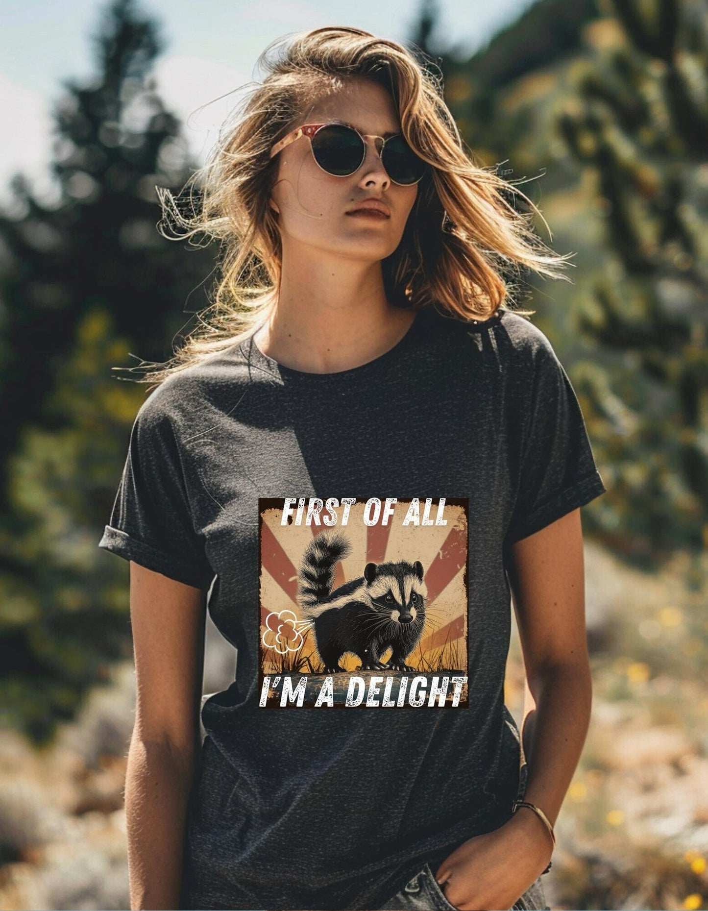 First Of All I'm A Delight Retro Sarcastic Angry Opossum Lover Shirt, Comfort Funny Animal Lover TShirt, Unique Gift for Opossum Lovers