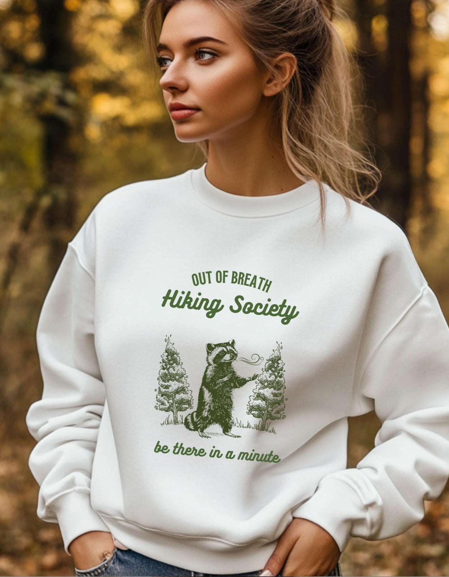 Out Of Breath Hiking Society Raccoon Retro Sweatshirt, Funny Hiking Shirt, Forest Camper Shirt, Animal Sayings Sweatshirt, Trash Panda