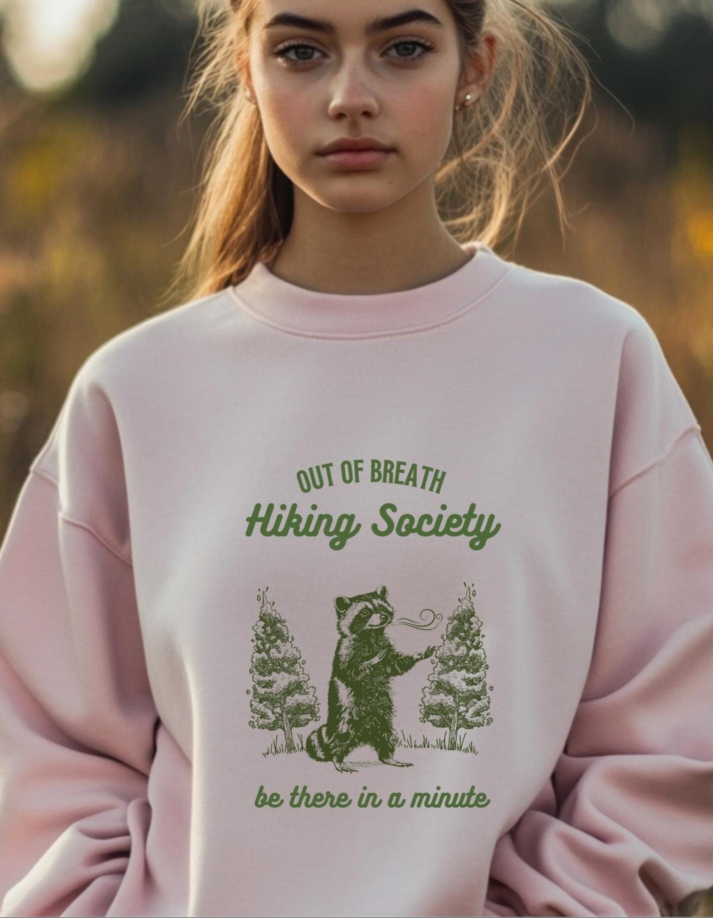 Out Of Breath Hiking Society Raccoon Retro Sweatshirt, Funny Hiking Shirt, Forest Camper Shirt, Animal Sayings Sweatshirt, Trash Panda