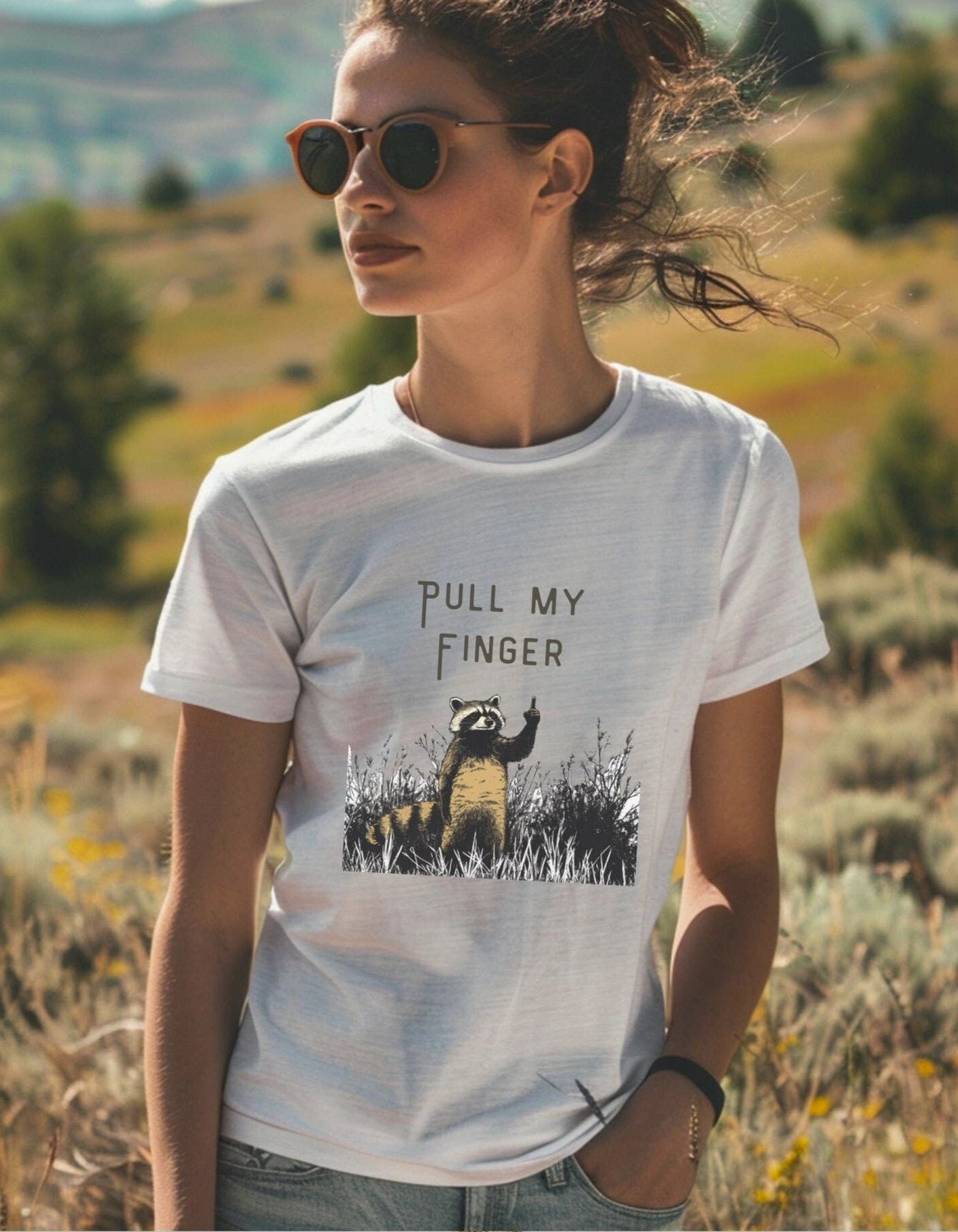 Funny Raccoon Shirt, Pull My Finger, Comfort Funny Animal Lover TShirt, Unique Gift for Raccoon Lovers, Funny gift for dad, Hiking Gift