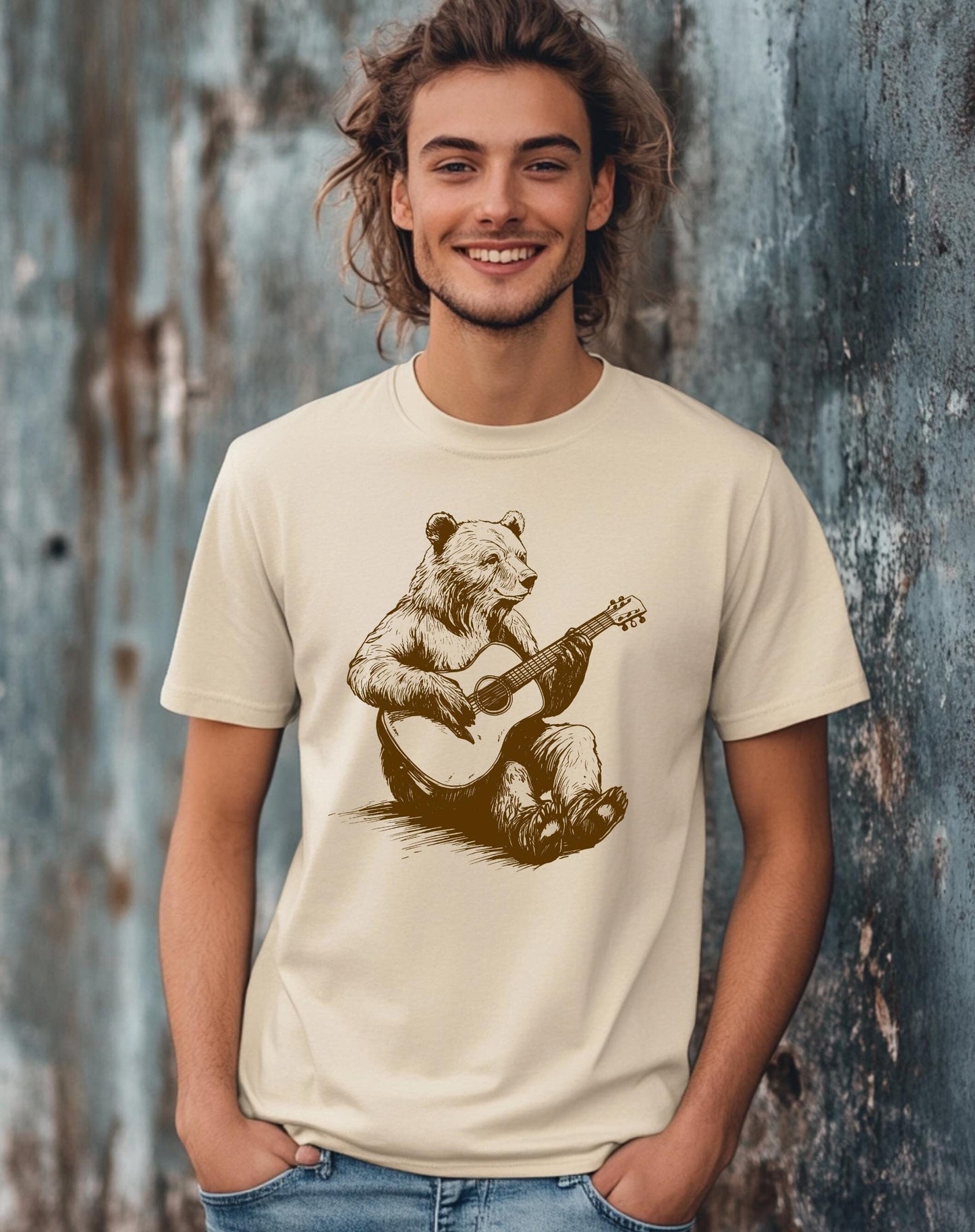 Bear Guitar T-Shirt - Bear Playing Guitar Shirt - Men's Bear Shirt - Men's Graphic Tee - Womens - Bear Tshirt - Bear Gifts Music Gift