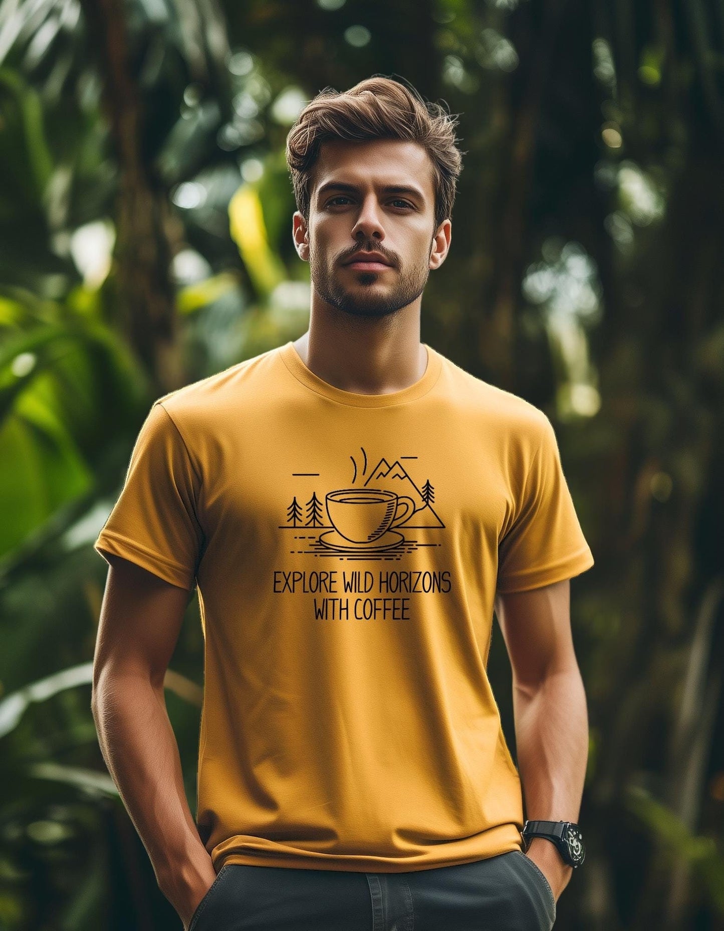 Coffee and Hiking Lovers T-Shirt | Premium Unisex Crewneck Tee