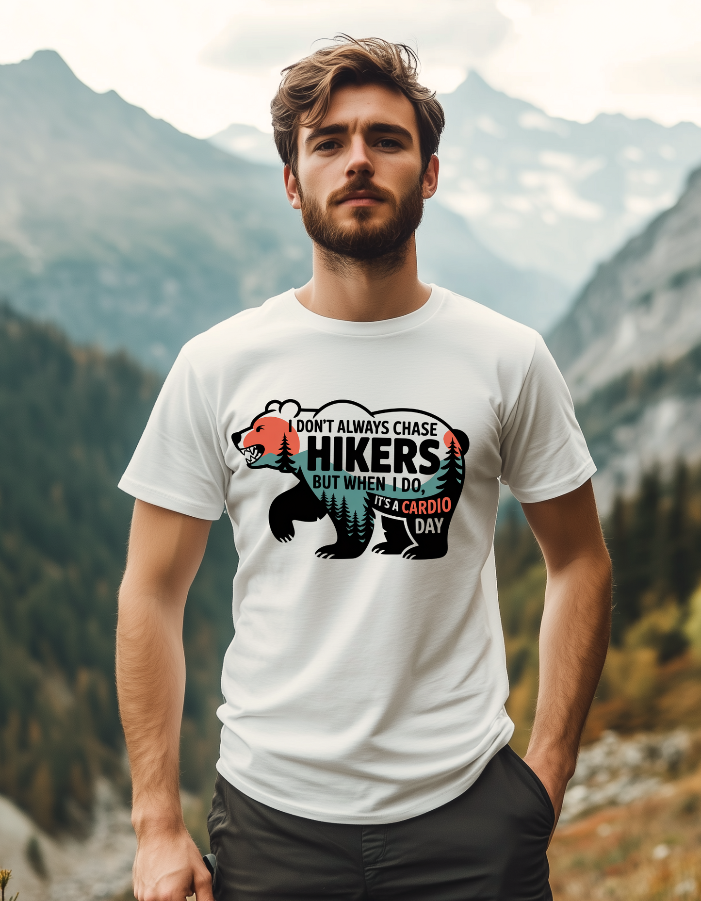 Funny Hiking T-Shirt - I Don’t Always Chase Hikers But When I Do It's A Cardio Day Shirt - Retro Bear Hiking Tee - Funny Outdoor - Gift