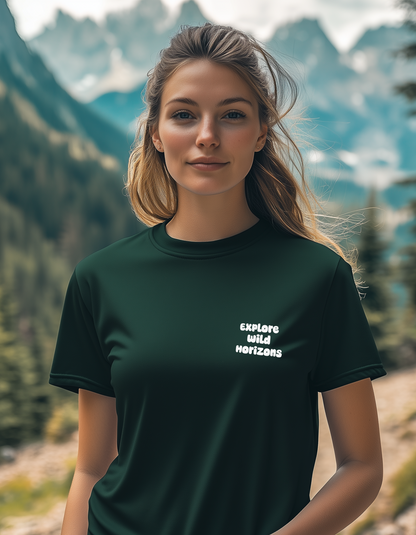 Explore Wild Horizons T-Shirt - Eco-Friendly Hiking Boot Footprint Design - Organic Cotton Tee for Adventures