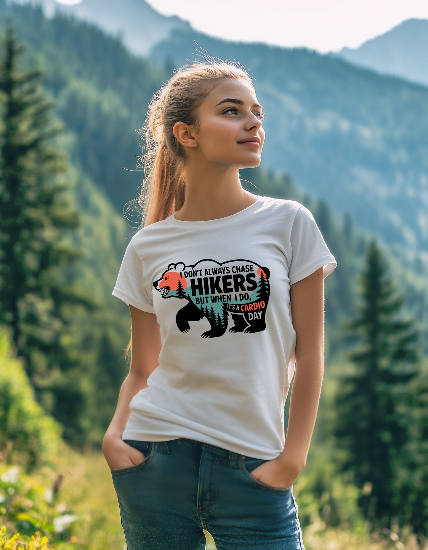 Funny Hiking T-Shirt - I Don’t Always Chase Hikers But When I Do It's A Cardio Day Shirt - Retro Bear Hiking Tee - Funny Outdoor - Gift
