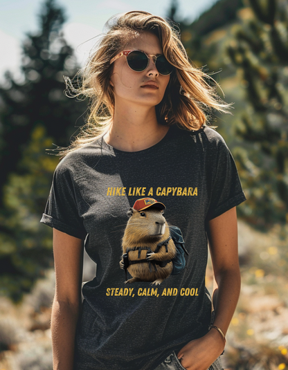 No Bad Trails - Hike like a Capybara - Steady Calm and Cool - Funny Gift, Hiking Vintage T-Shirt, Retro 90s Forest Adventure Mountains Shirt