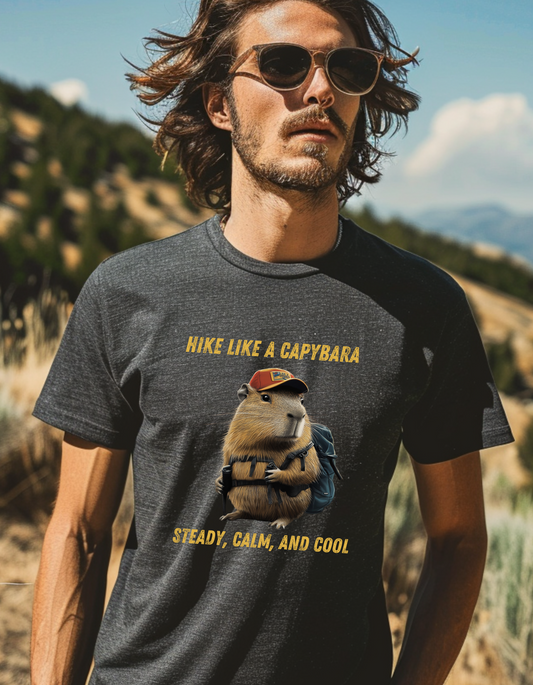 No Bad Trails - Hike like a Capybara - Steady Calm and Cool - Funny Gift, Hiking Vintage T-Shirt, Retro 90s Forest Adventure Mountains Shirt