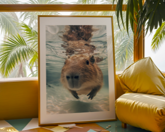 Capybara Swimming Poster - Underwater Capybara Wall Art - Animal Print - Nature Wildlife Decor - Capybara Artwork - Gift for Capybara Lovers