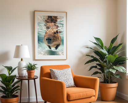 Capybara Swimming Poster - Underwater Capybara Wall Art - Animal Print - Nature Wildlife Decor - Capybara Artwork - Gift for Capybara Lovers