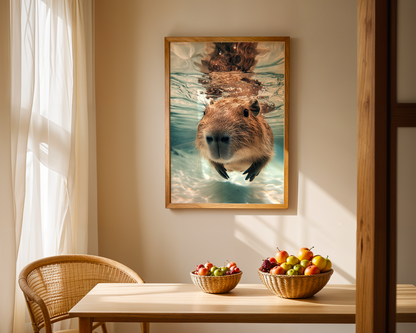 Capybara Swimming Poster - Underwater Capybara Wall Art - Animal Print - Nature Wildlife Decor - Capybara Artwork - Gift for Capybara Lovers