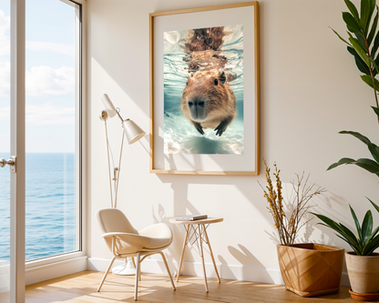 Capybara Swimming Poster - Underwater Capybara Wall Art - Animal Print - Nature Wildlife Decor - Capybara Artwork - Gift for Capybara Lovers