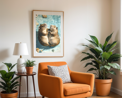 Capybara Holding Hands Poster - Cute Capybara Wall Art - Animal Print - Capybara Artwork - Adorable Wildlife Decor - Gift for Capybara Lover