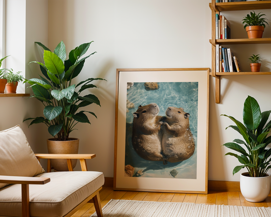 Capybara Holding Hands Poster - Cute Capybara Wall Art - Animal Print - Capybara Artwork - Adorable Wildlife Decor - Gift for Capybara Lover