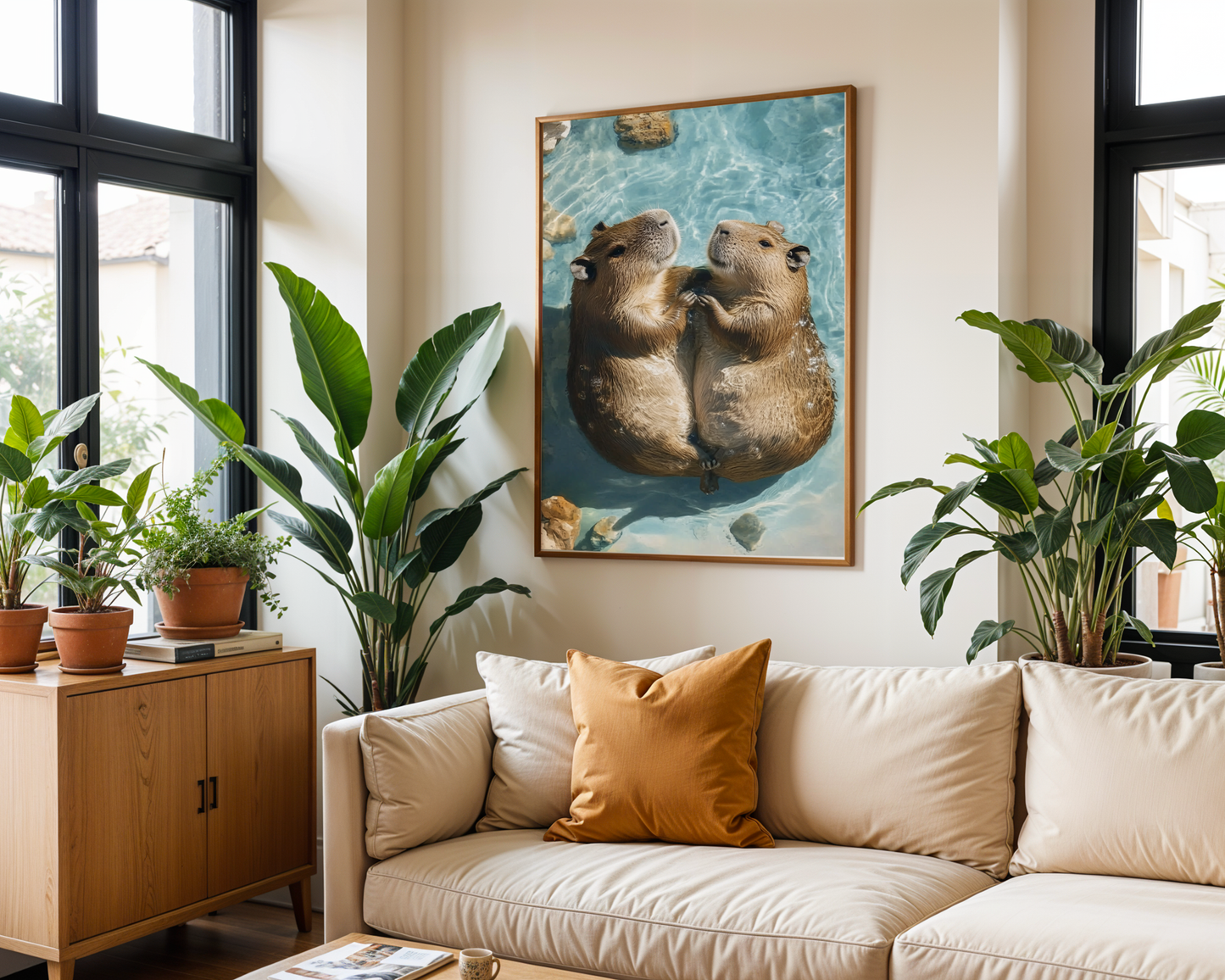 Capybara Holding Hands Poster - Cute Capybara Wall Art - Animal Print - Capybara Artwork - Adorable Wildlife Decor - Gift for Capybara Lover