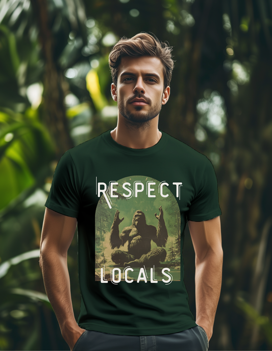 Respect The Locals Big Foot Sasquatch Yeti Yoga In The Forest Vintage T-Shirt, Retro 90s Yoga T Shirt, Unisex Funny Yeti Graphic Shirt