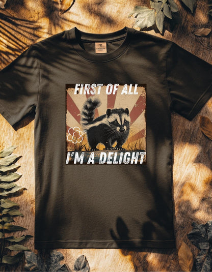 First Of All I'm A Delight Retro Sarcastic Angry Opossum Lover Shirt, Comfort Funny Animal Lover TShirt, Unique Gift for Opossum Lovers