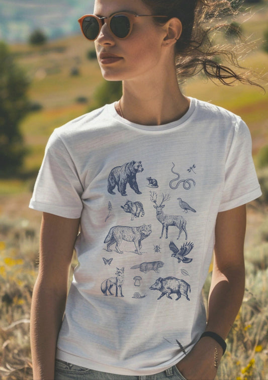 Vintage 90s Tattoo Forest Animal Tshirt, Retro Woodland Nature Shirt, Woodland, Eagle, Deer, Snake, Bear Shirt, Unisex Relaxed Adult Tee