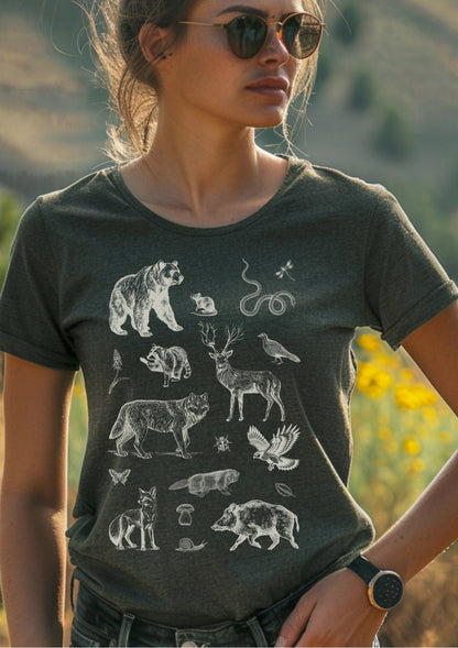 Vintage 90s Tattoo Forest Animal Tshirt, Retro Woodland Nature Shirt, Woodland, Eagle, Deer, Snake, Bear Shirt, Unisex Relaxed Adult Tee