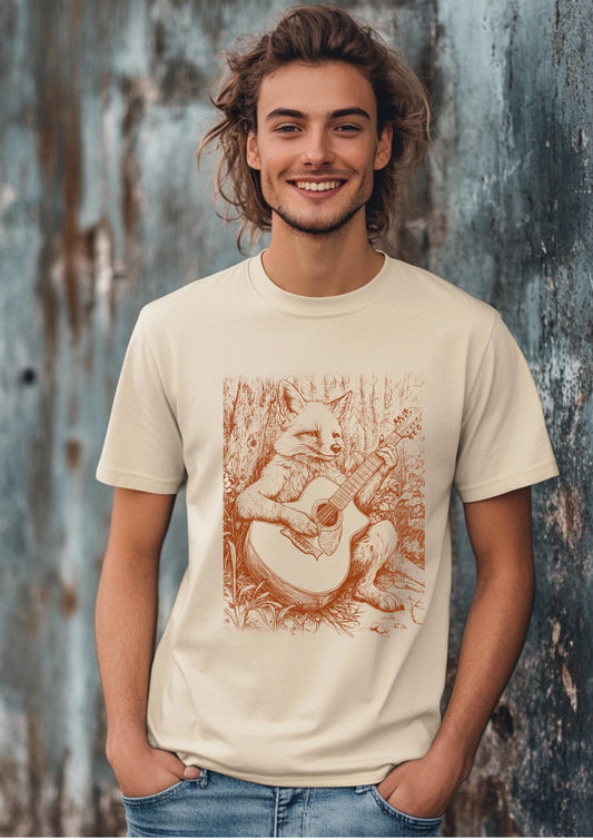 Fox Guitar T-Shirt - Fox Playing Guitar Shirt - Men's Bear Shirt - Men's Graphic Tee - Womens - Fox Tshirt - Fox Gifts Music Gift