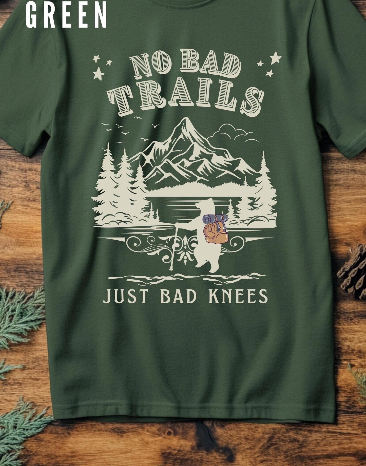 No Bad Trails Just Bad Knees Cute Bears Hiking Vintage T-Shirt, Retro 90s Forest Adventure Mountains Shirt, Funny Teddy Bears T Shirt