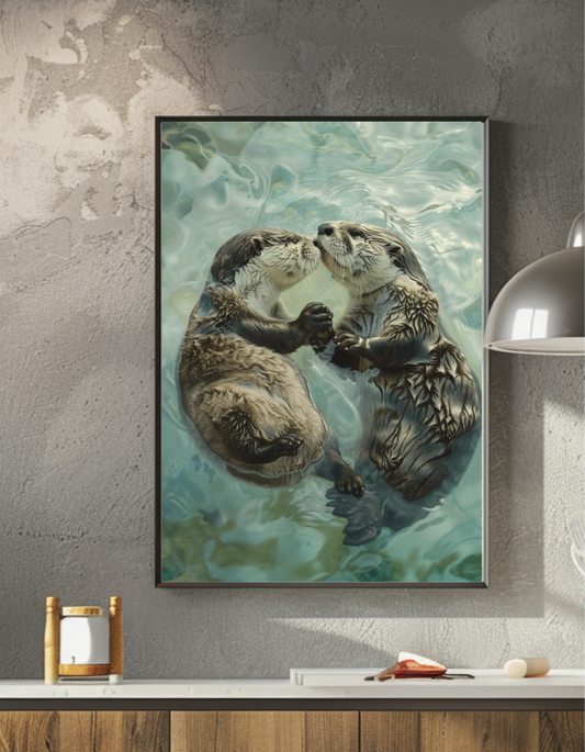 Otters Holding Hands Kissing Wall Art Poster Animal Wall Art Poster Otter Gift Otter Art Wall Decor Poster Home Decor Bathroom Print
